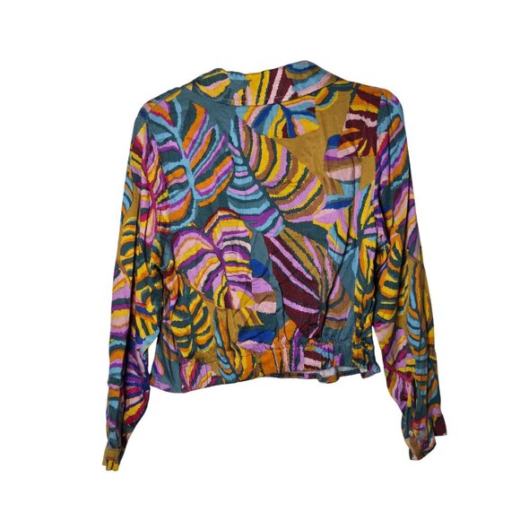 Haute Hippie Multicolor Abstract Print Long Sleeve Blouse Size Medium Retro Art - Picture 2 of 12
